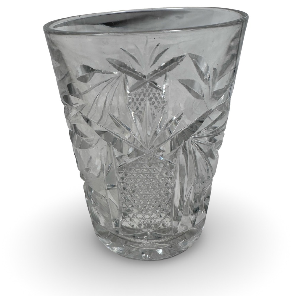 Antique American Brilliant Cut Glass Lowball Drinking Glass Strawberry Floral